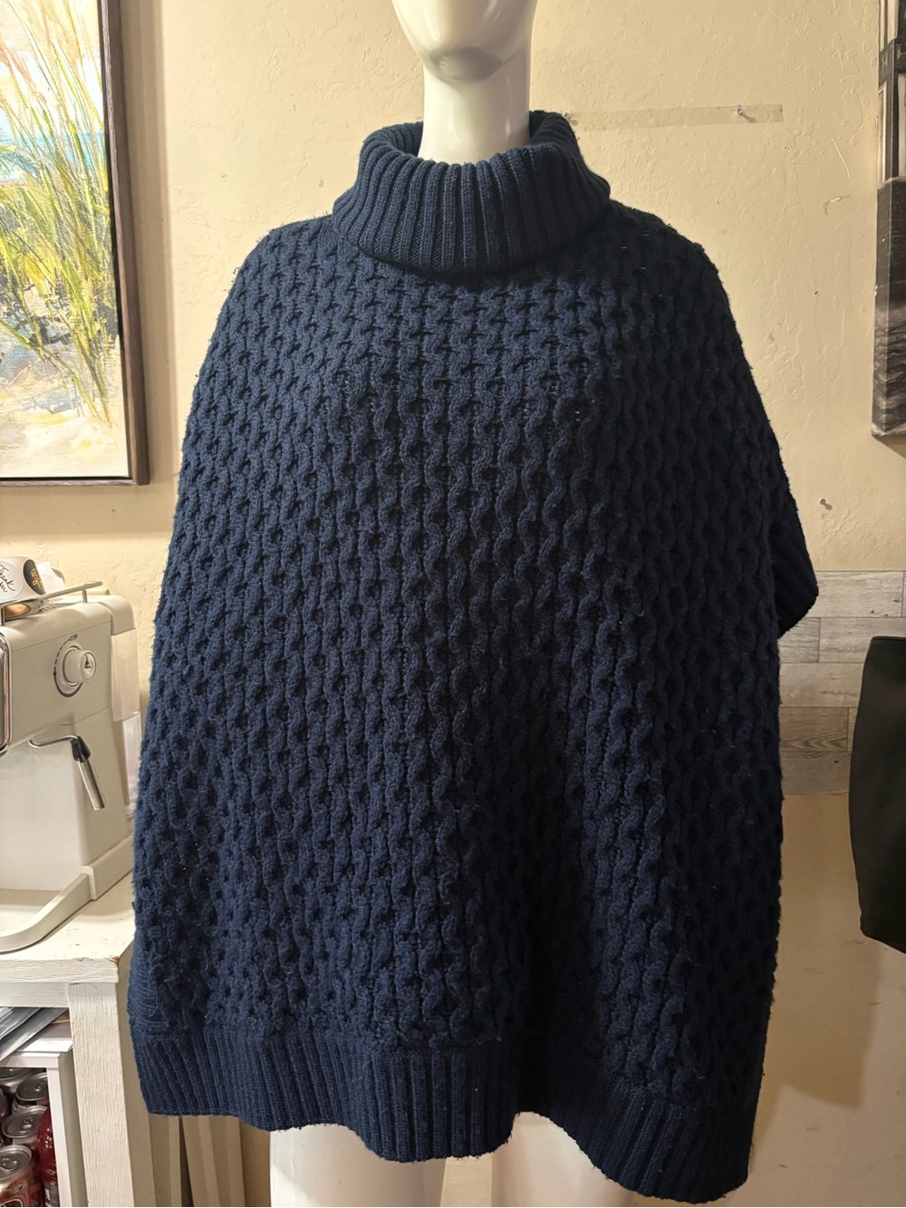 Banana Republic Navy Cable-Knit Turtleneck Poncho